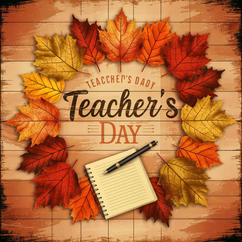 أوراق شجر ملون مرصوص حول عبارة يوم المعلم أوراق شجر ملون مرصوص حول عبارة يوم المعلم