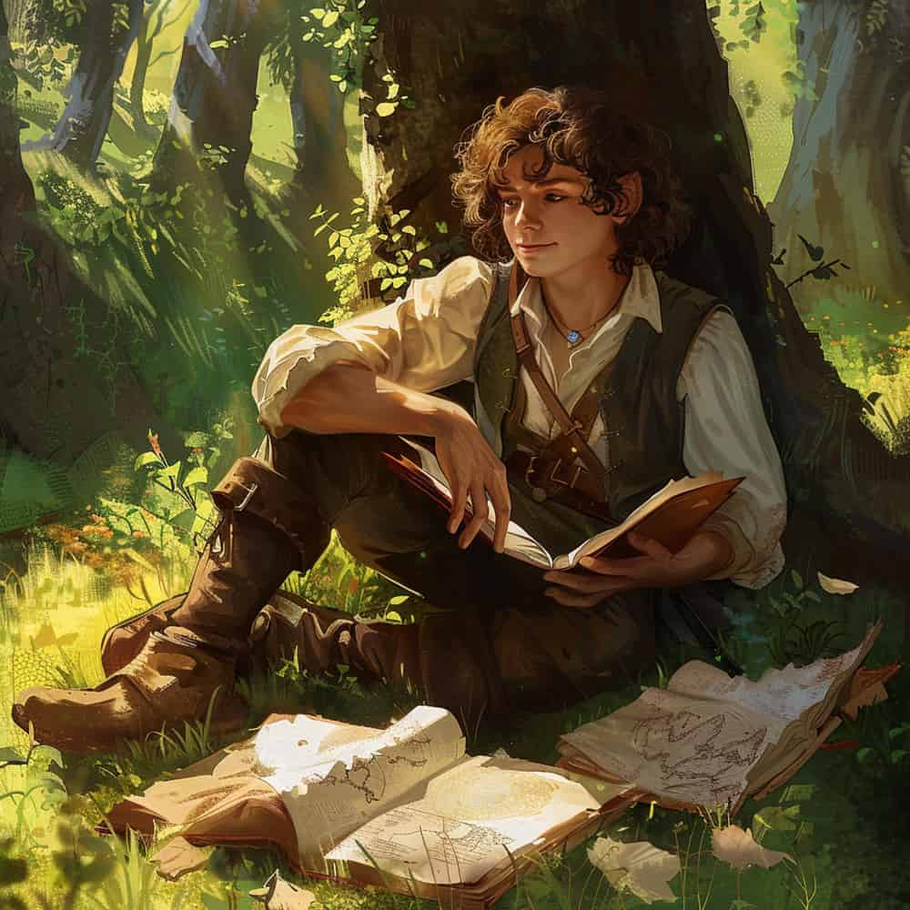 شاب يجلس تحت شجرة وبجانبه كتب شاب يجلس تحت شجرة وبجانبه كتب