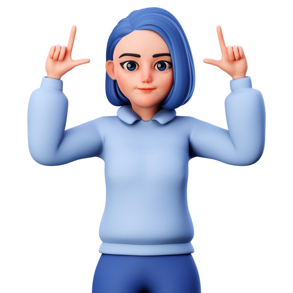 فتاة تشير بأصابعها إلى أعلى فتاة تشير بأصابعها إلى أعلى