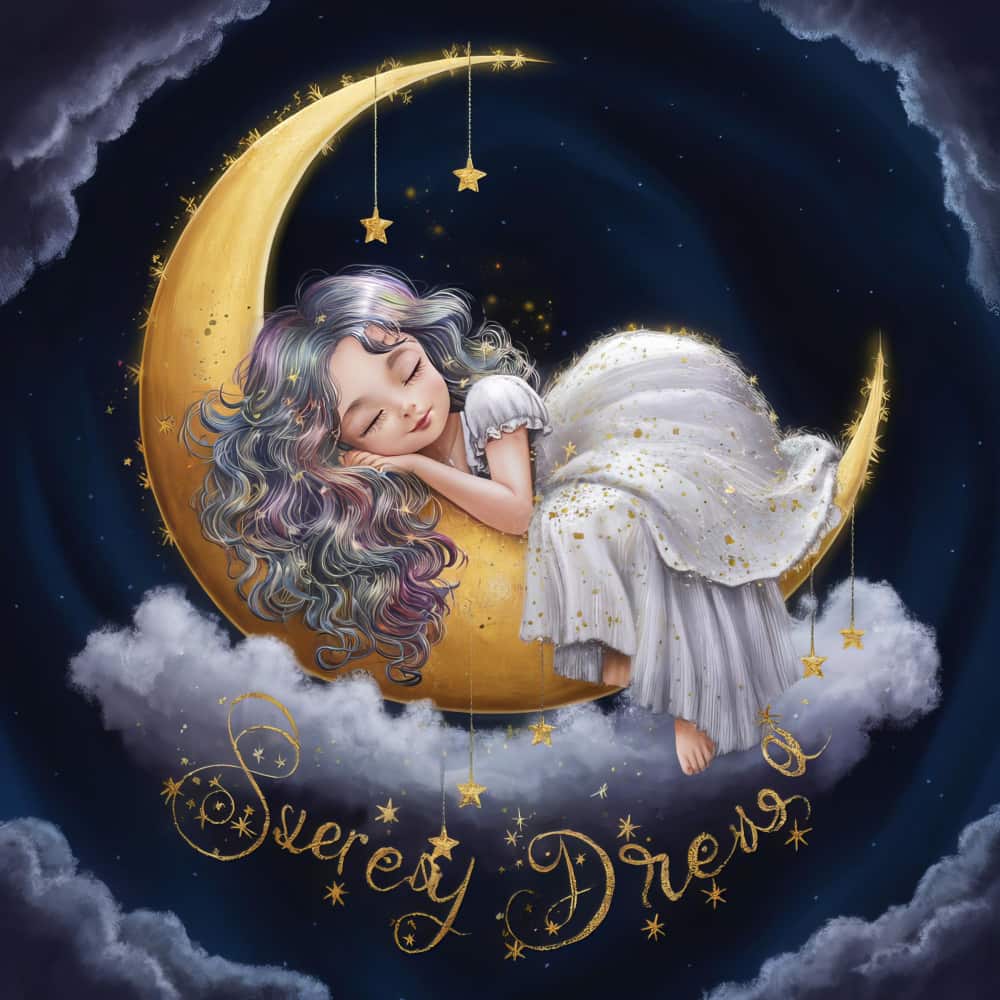 فتاة مستغرقة في النوم على سحابة وهلال فتاة مستغرقة في النوم على سحابة وهلال