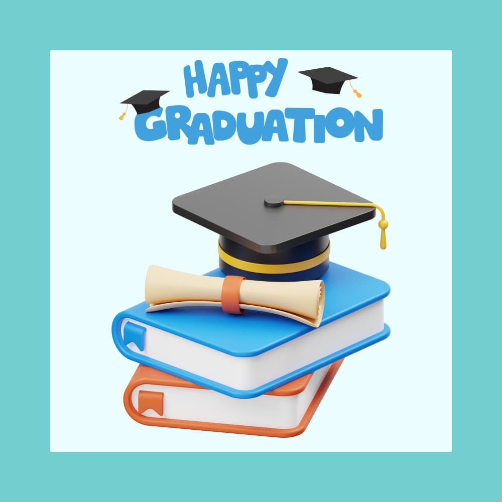 كاب تخرج فوق مجموعة كتب