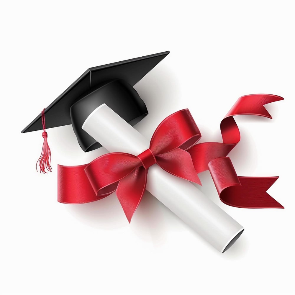 كاب تخرج مع رسالة بشريطة حمراء