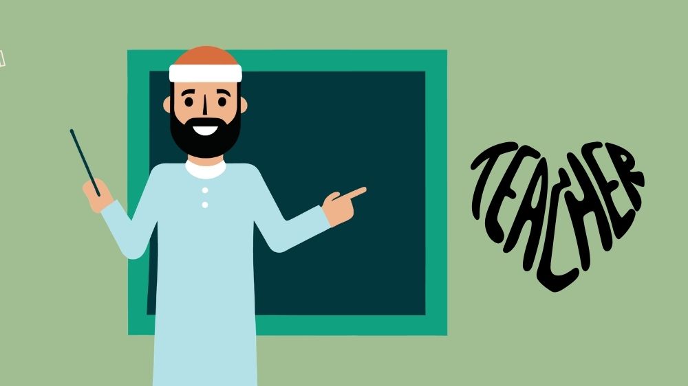 معلم يقف بجانب سبورة