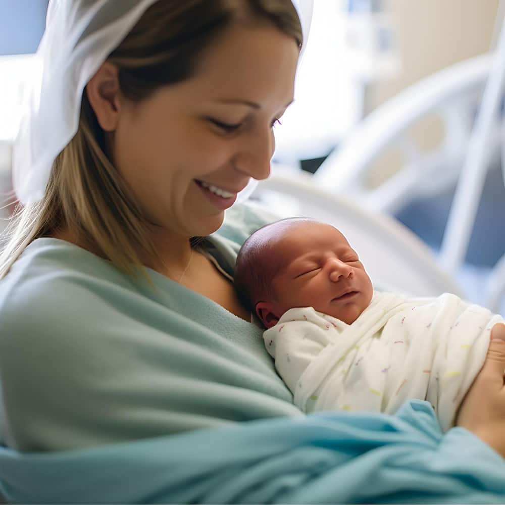 أم تحمل مولودها