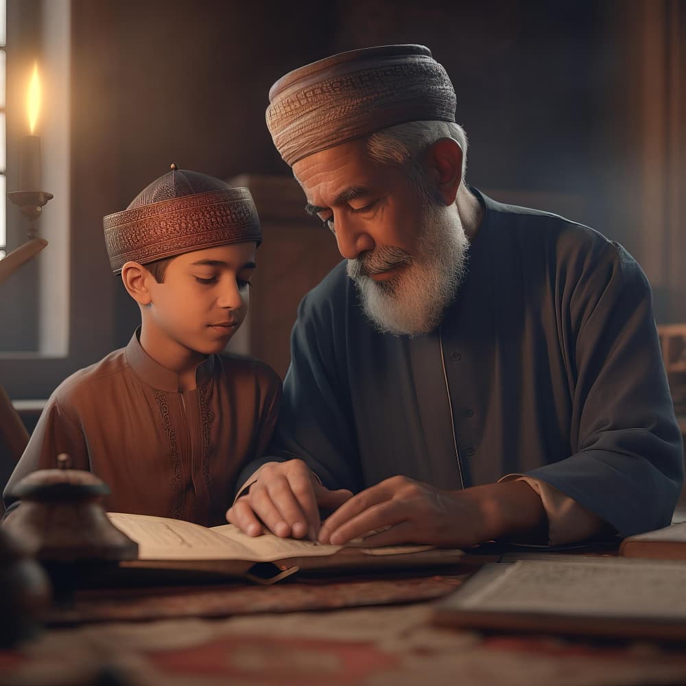 جد يحكي قصة لحفيده