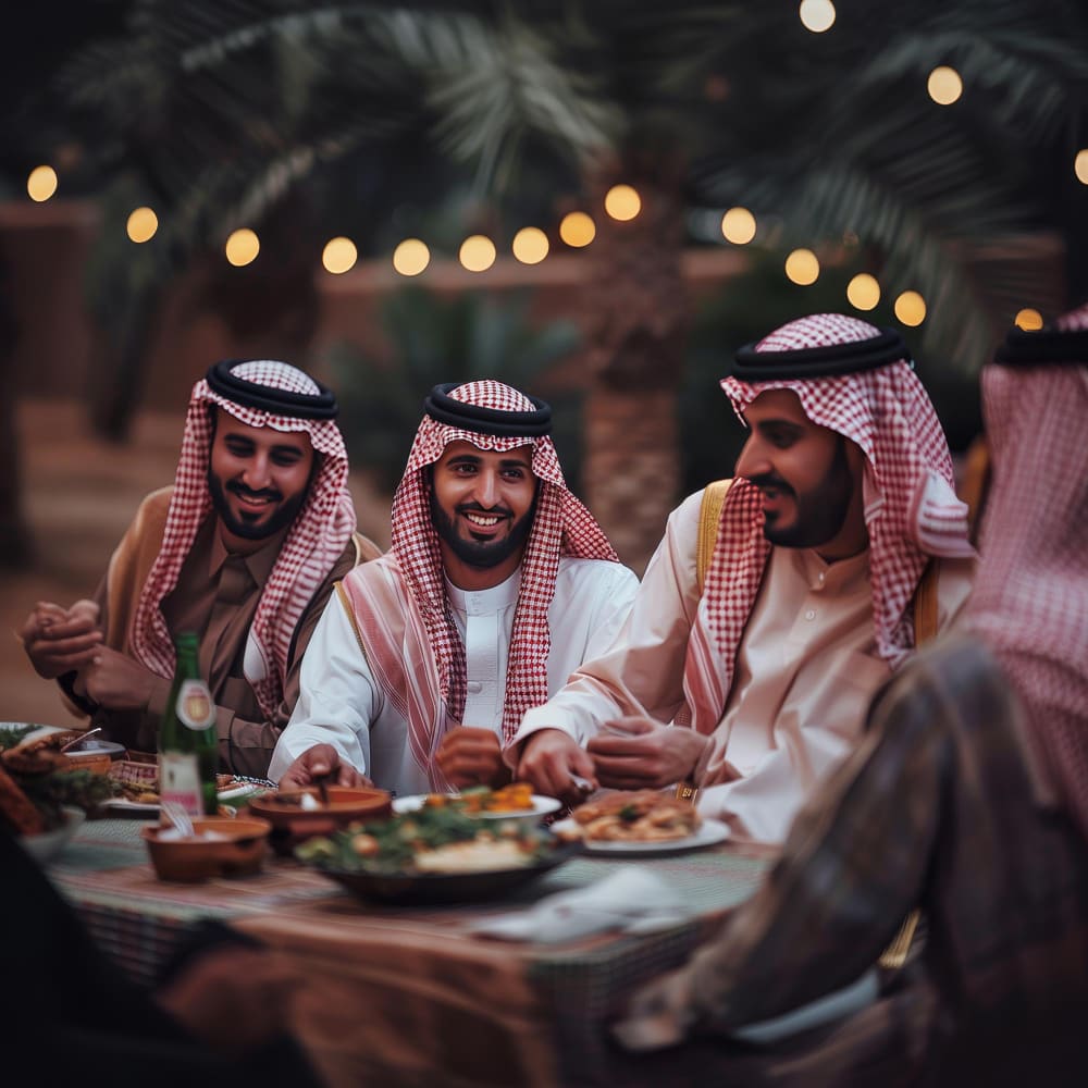 رجال سعوديون يتناولون الطعام