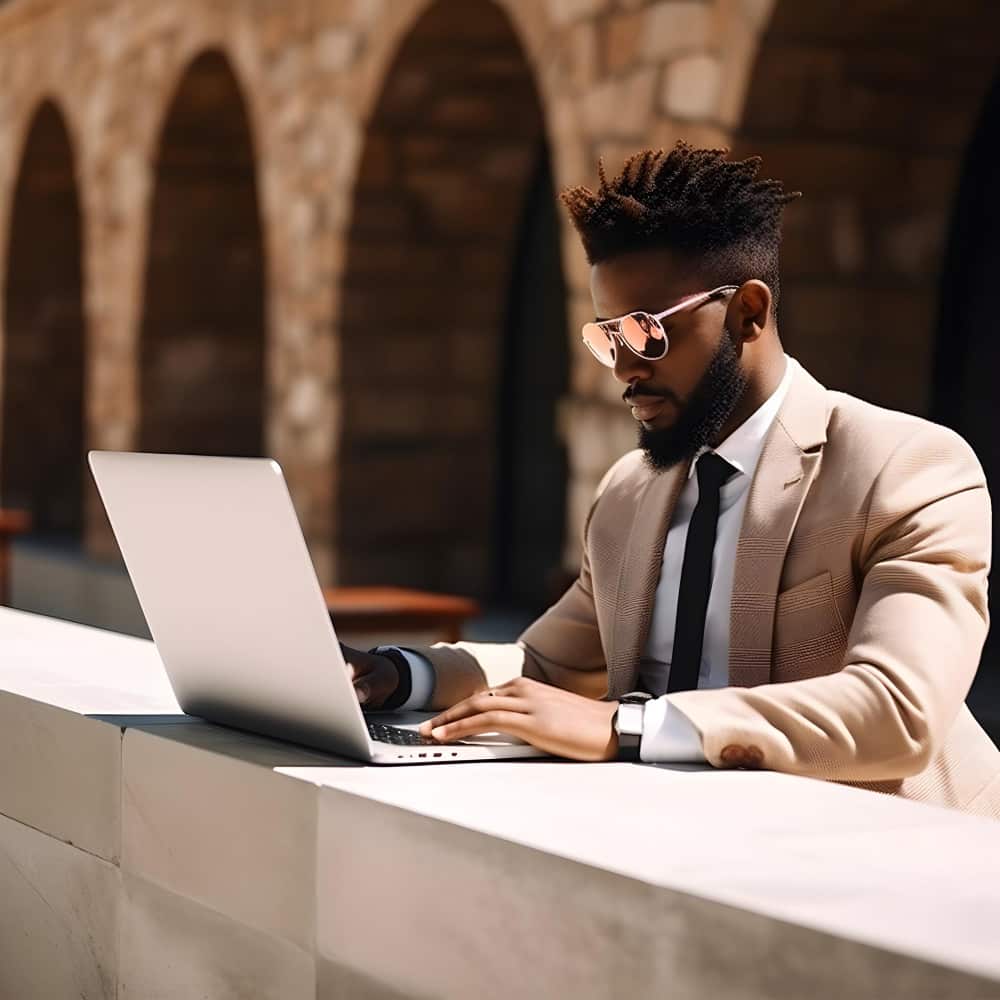 رجل أعمال يكتب على اللاب توب