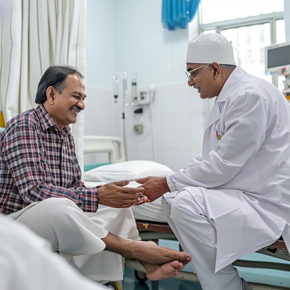 رجل يزور مريض بالمستشفى
