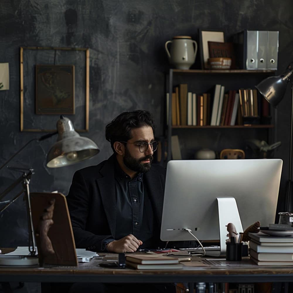 رجل يعمل على لاب توب