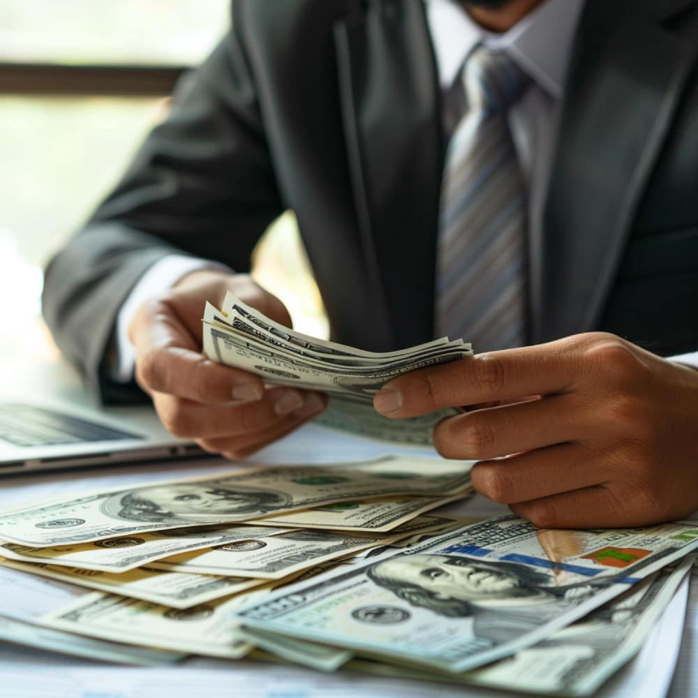 رجل يمسك بالنقود