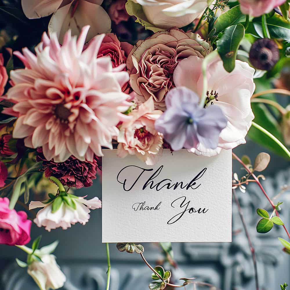 زهور مع كلمة شكرًا