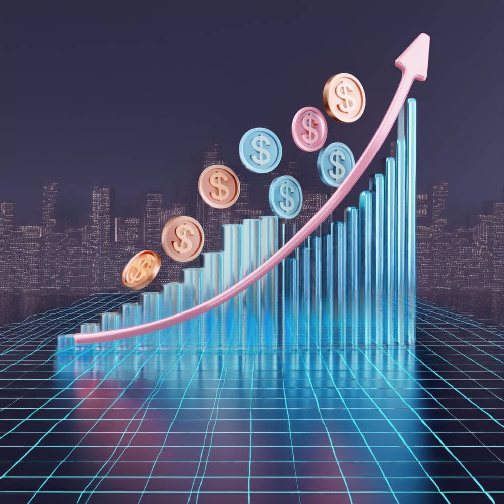 سهم يصعد وبجانبه عدد من الدولارات