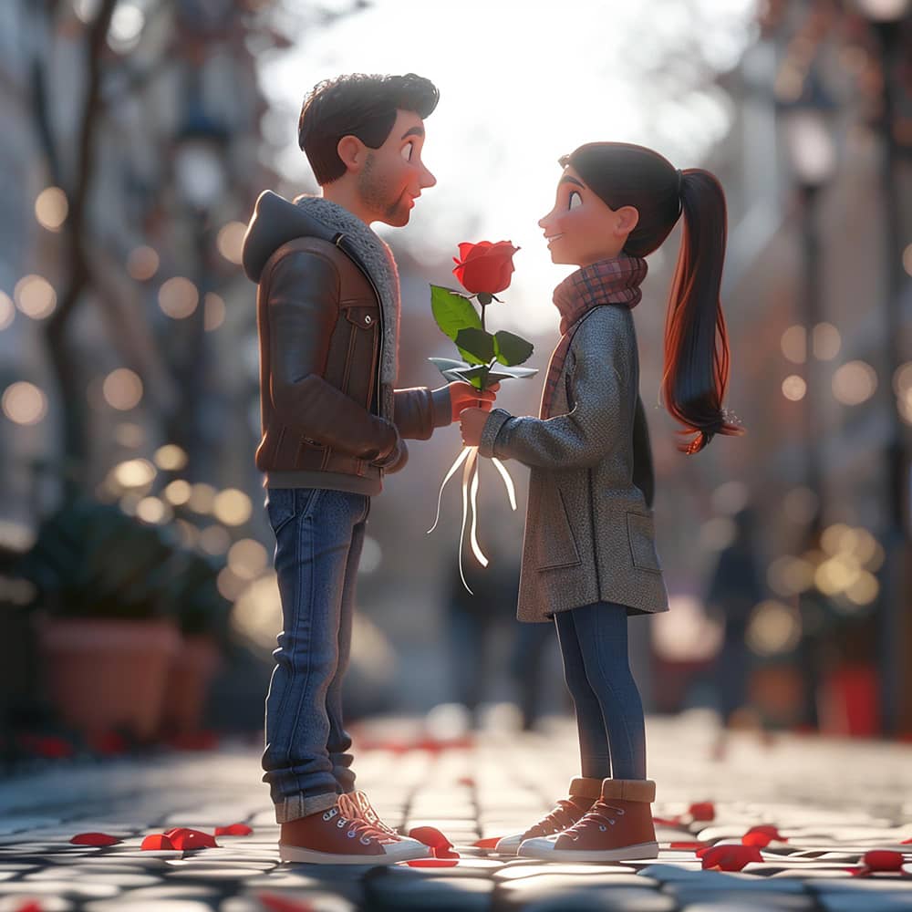 شاب يعطي فتاة زهرة