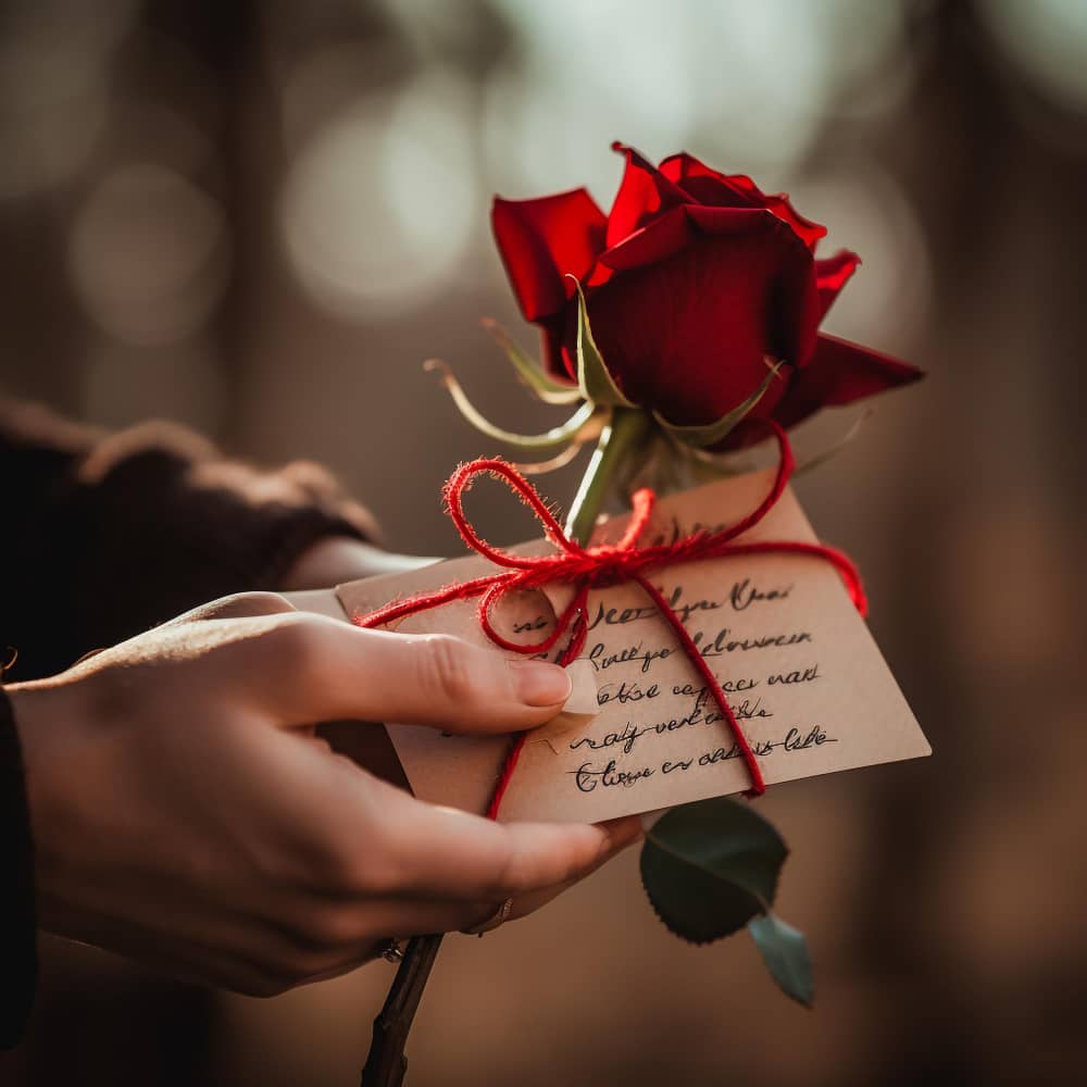 شخص يحمل وردة وخطاب حب