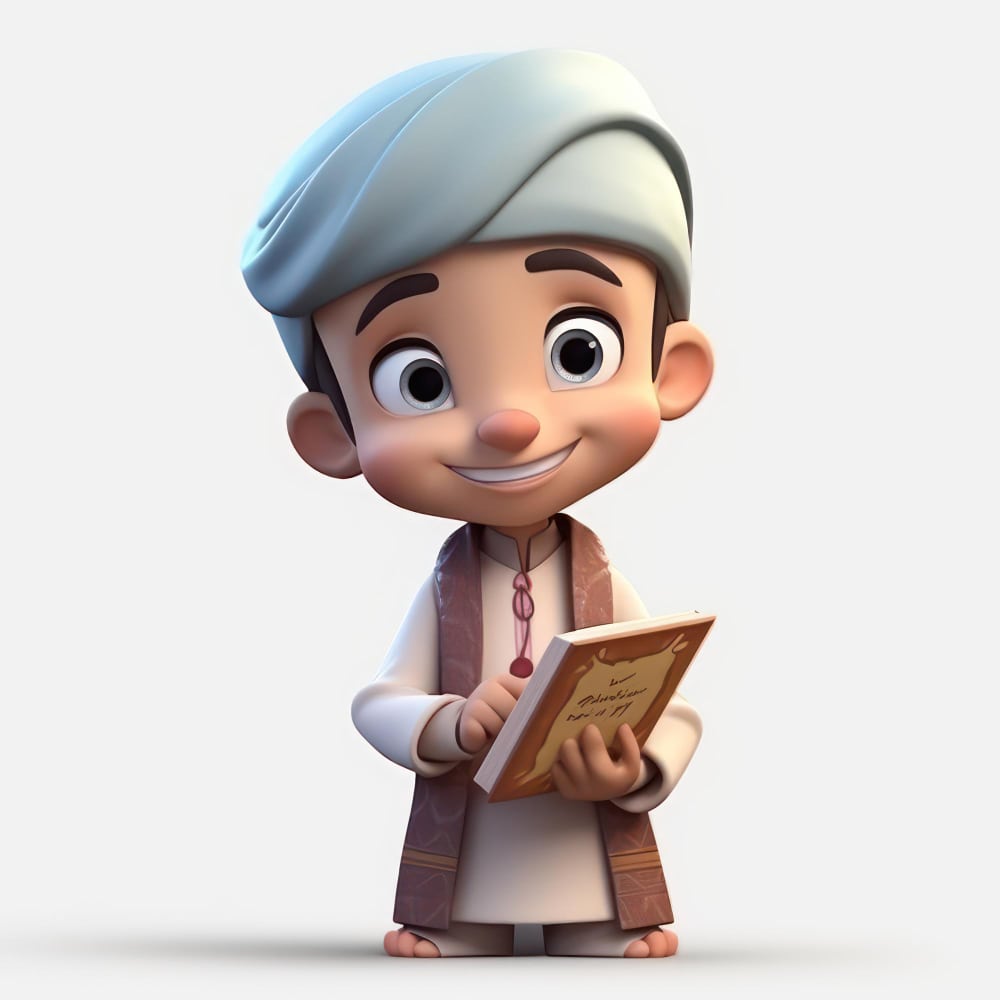 طفل يرتدي عمامة ويحمل كتاب