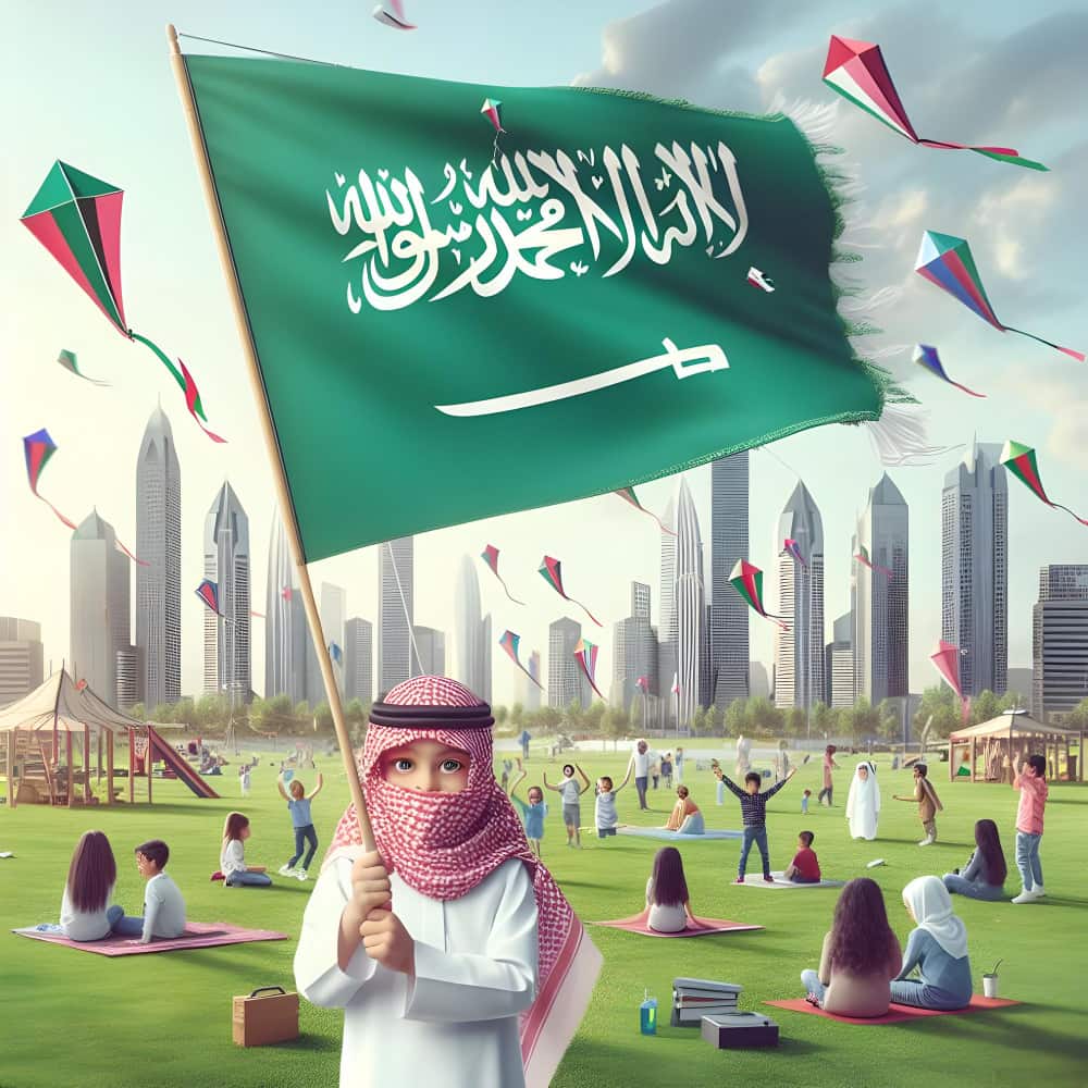 طفل يرفع العلم السعودي