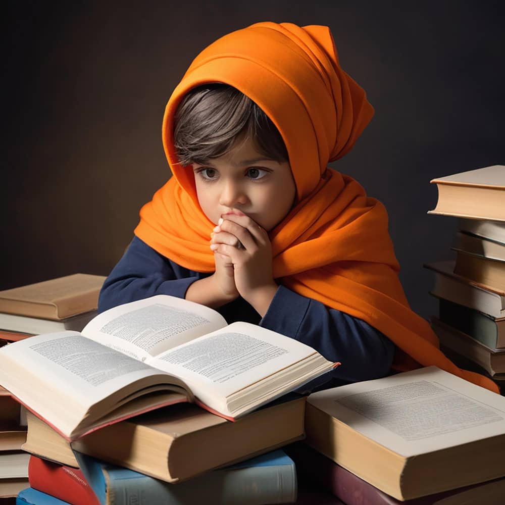 طفلة بجانبها مجموعة من الكتب