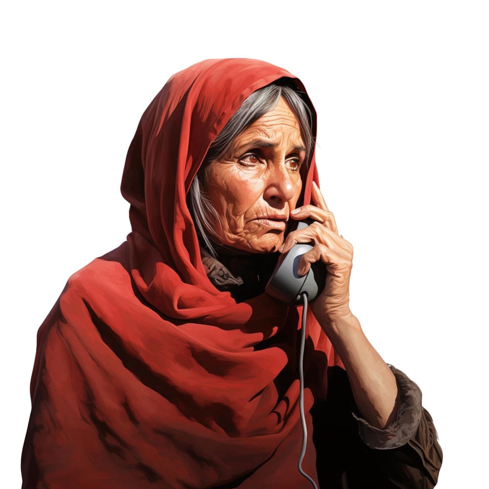 عجوز تتحدث في الهاتف