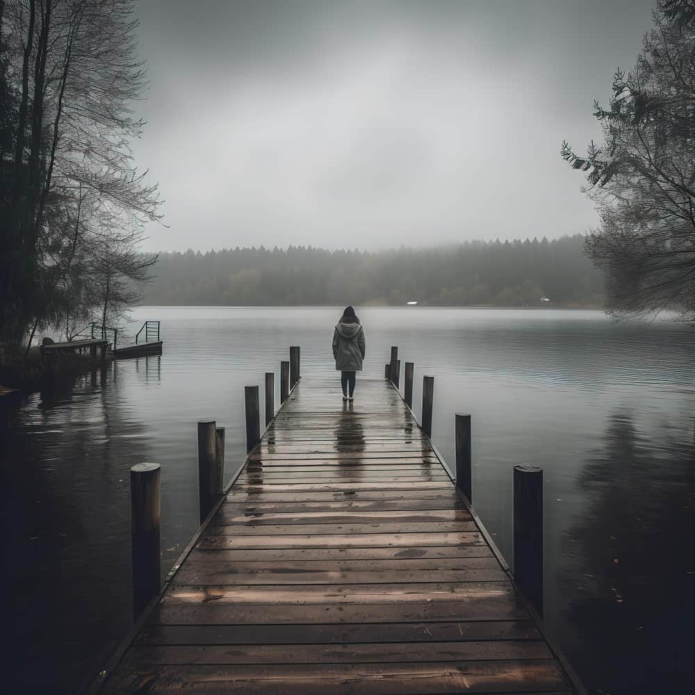 فتاة تقف على حافة جسر