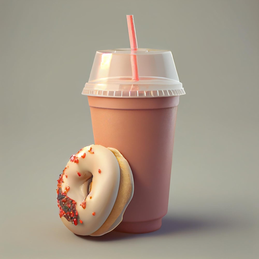 مشروب بجانب قطعة دونات