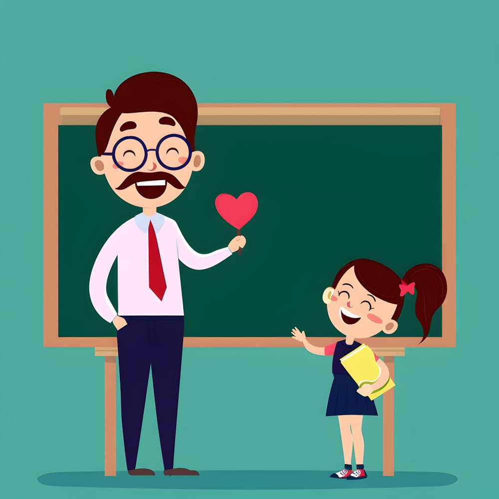 معلم يقف مع طالبة ويبتسم