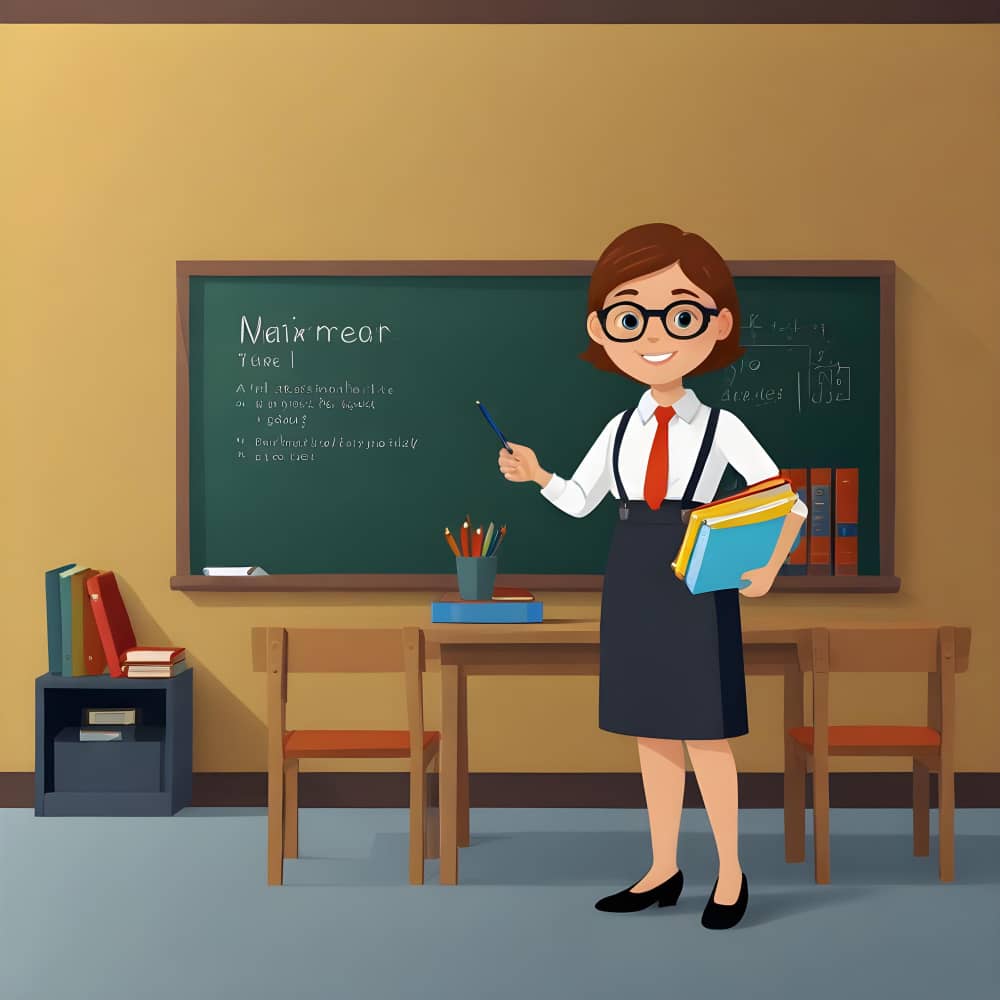 معلمة تشرح على السبورة