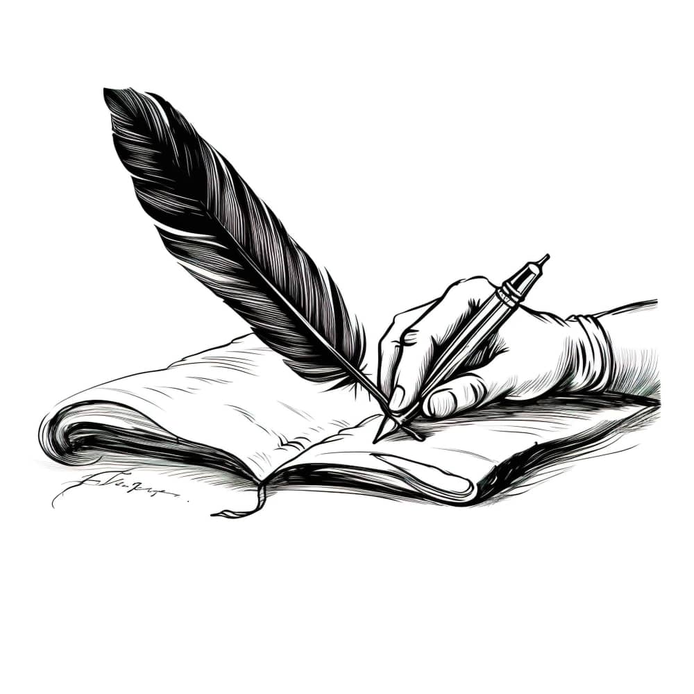 يد تكتب بالقلم وريشة