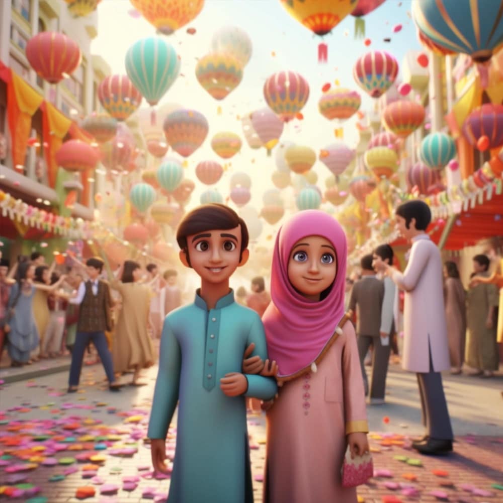 شاب يرتدي عباءة مع فتاة ترتدي حجاب