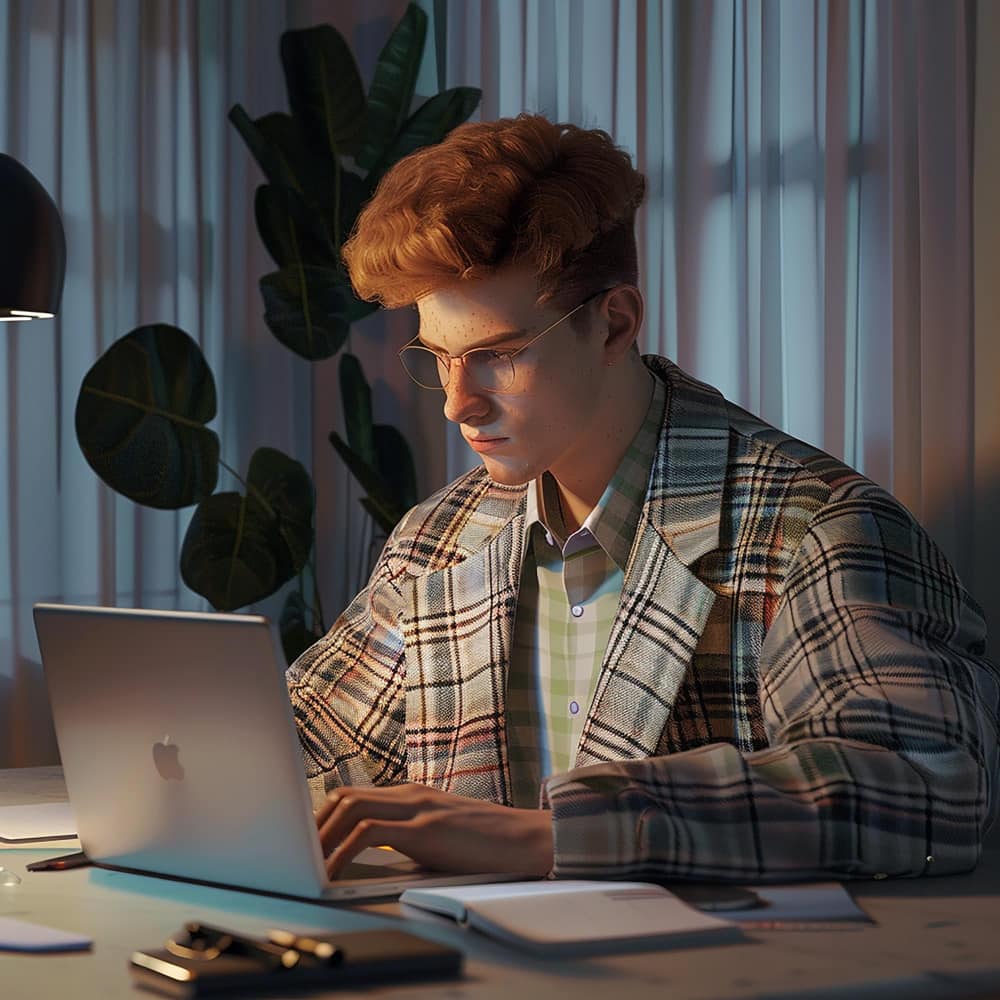 شاب ينظر إلى اللاب توب