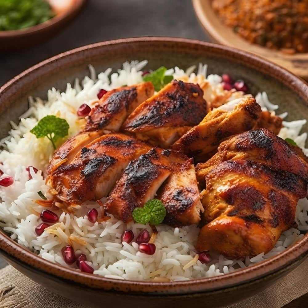 طبق أرز مع فراخ مشوية