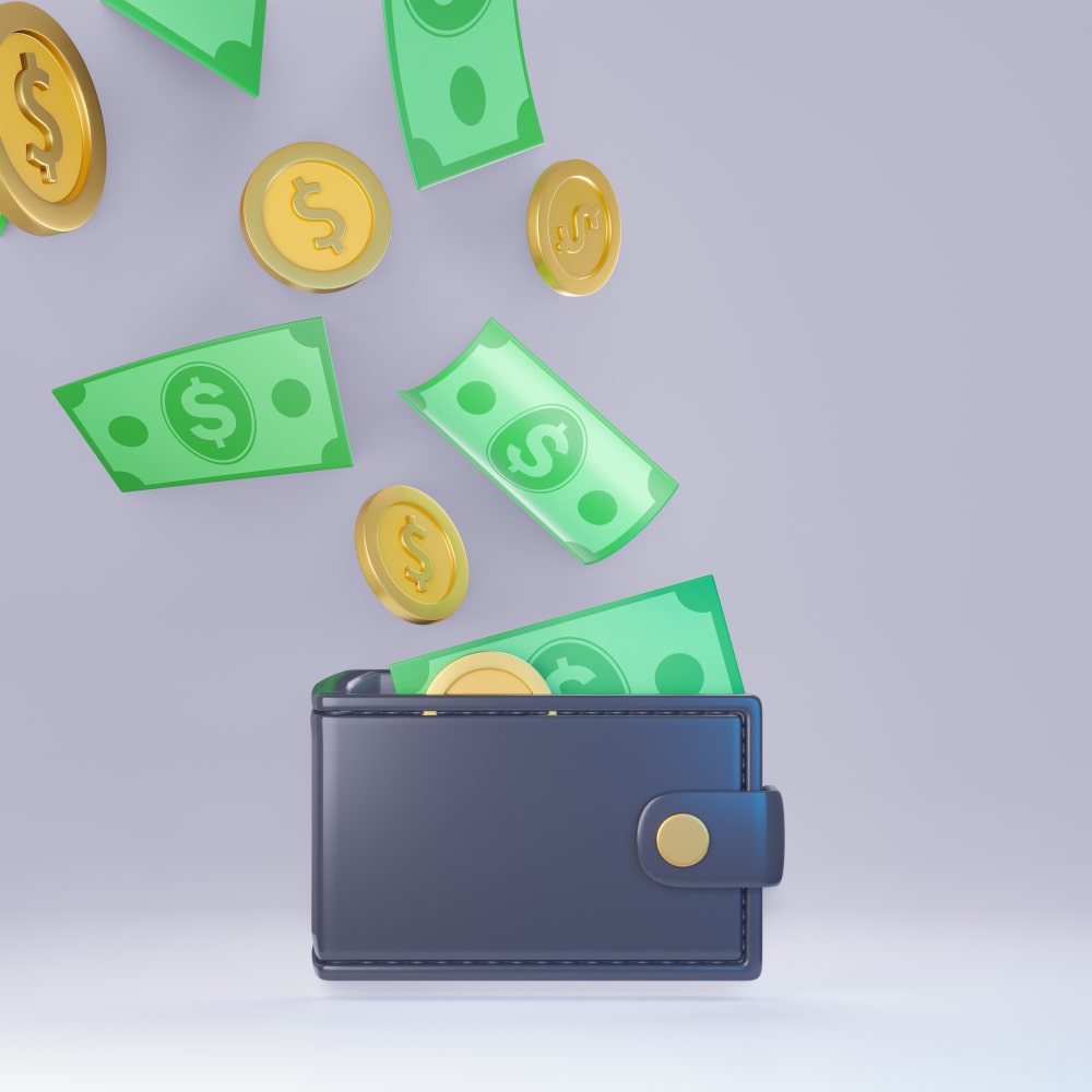 نقود تخرج من محفظة