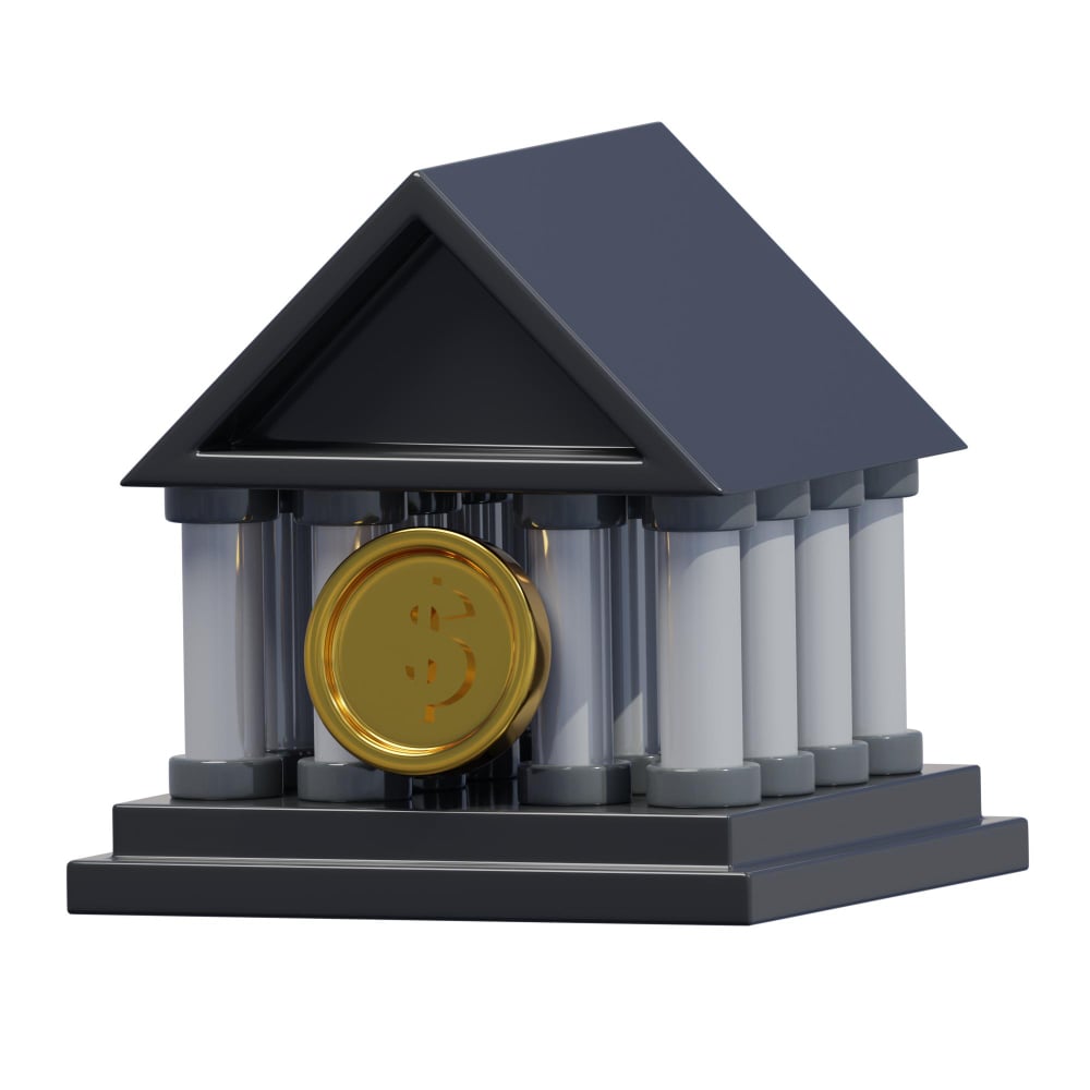 بنك وأمامه عملة معدنية