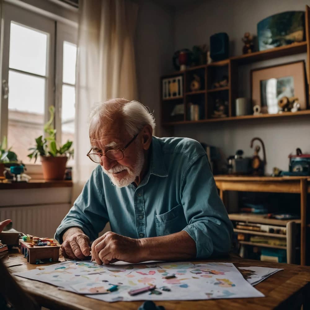 رجل عجوز يجلس على مكتب