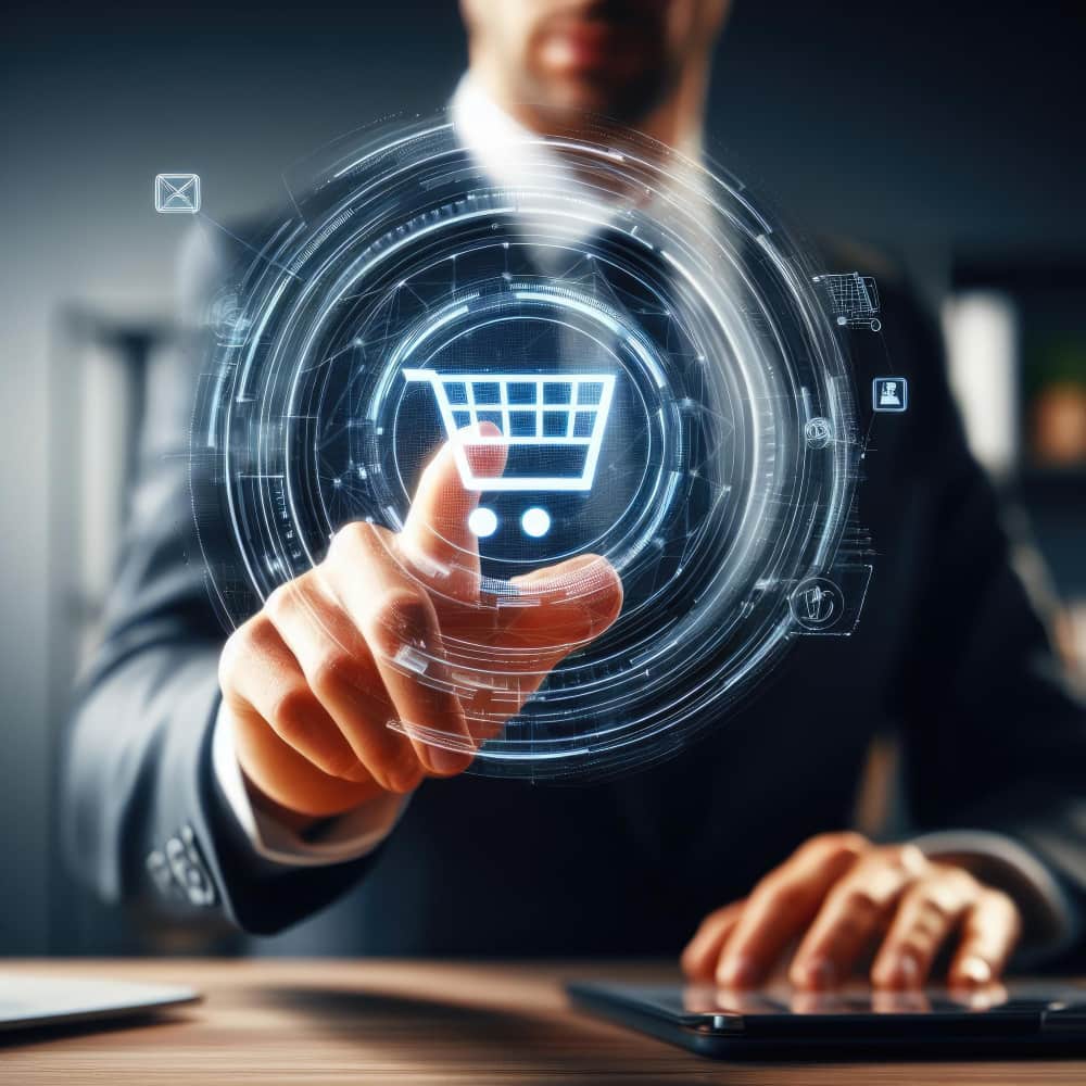 رجل يرتدي بدلة ويضغط على عربة تسوق