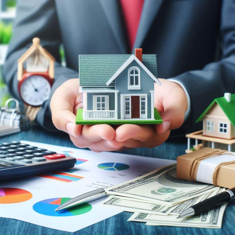 رجل يمسك مجسم منزل