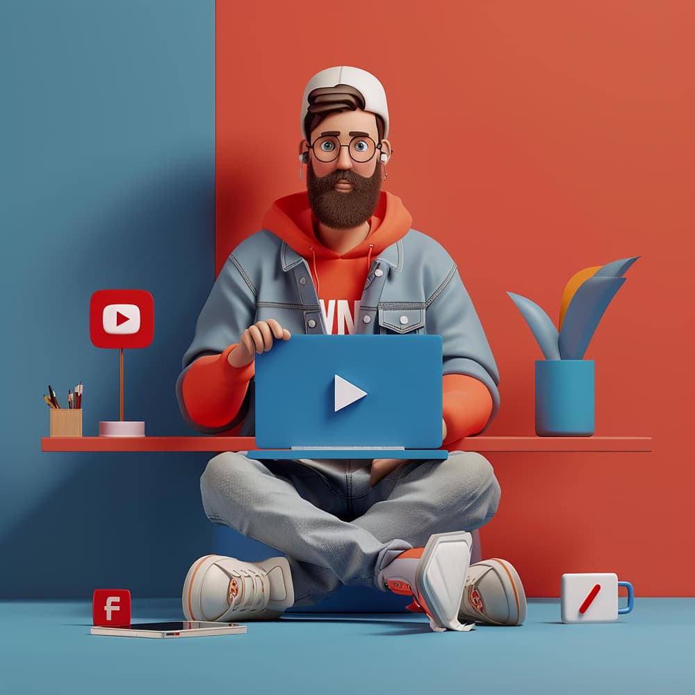 رجل ينشئ قناة على اليوتيوب