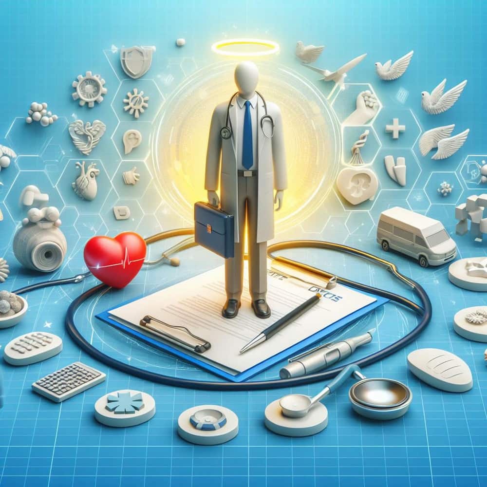 طبيب يحمل شنطة وحوله معدات طبية