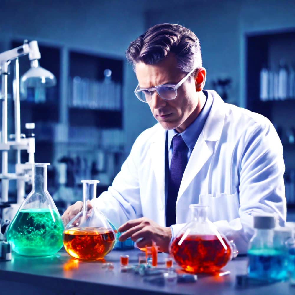عالم يصنع تجارب كيميائية