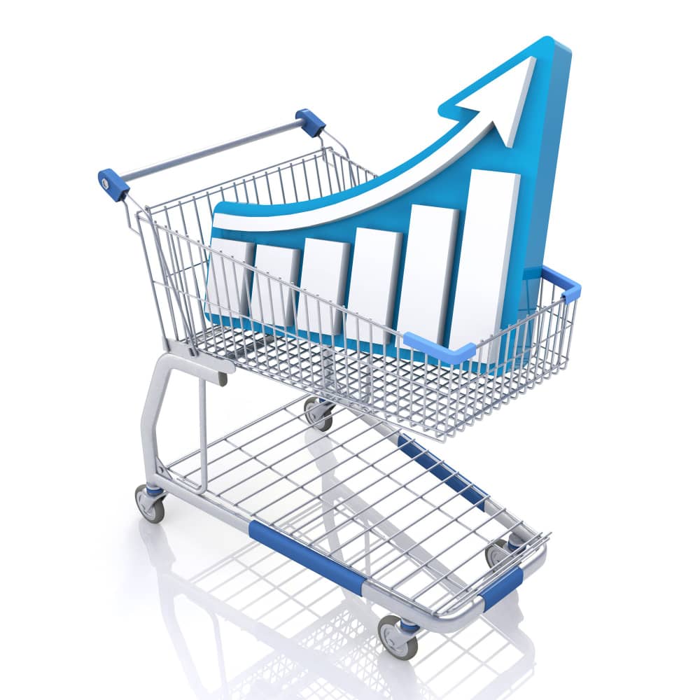 عربة مشتريات بداخلها ارتفاع لسهم