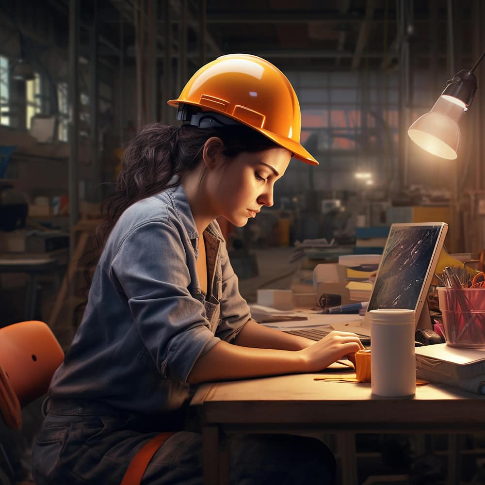 مهندسة تجلس أمام لاب توب