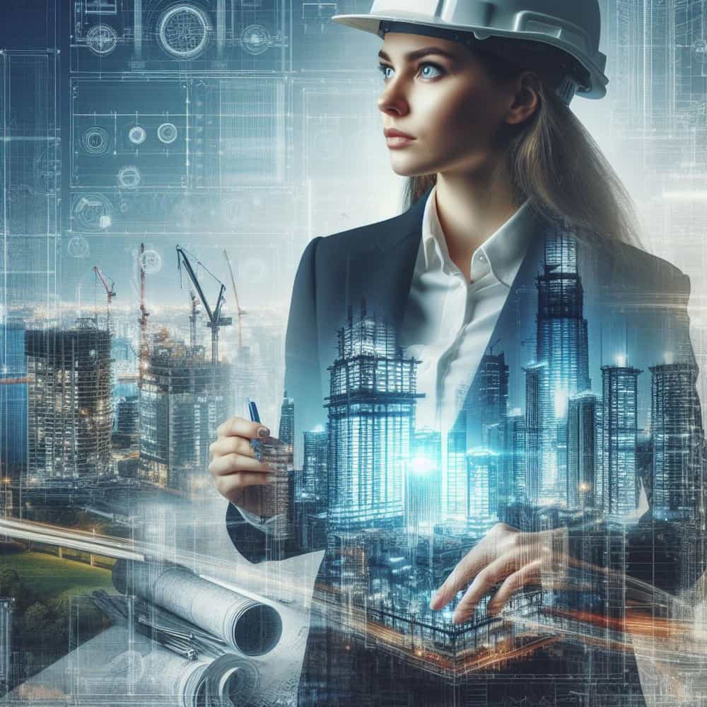 مهندسة تنظر إلى منشآت هندسية