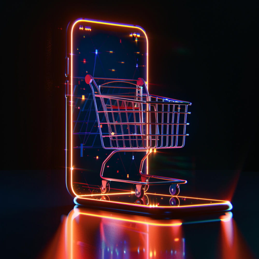 هاتف محمول وعربة تسوق