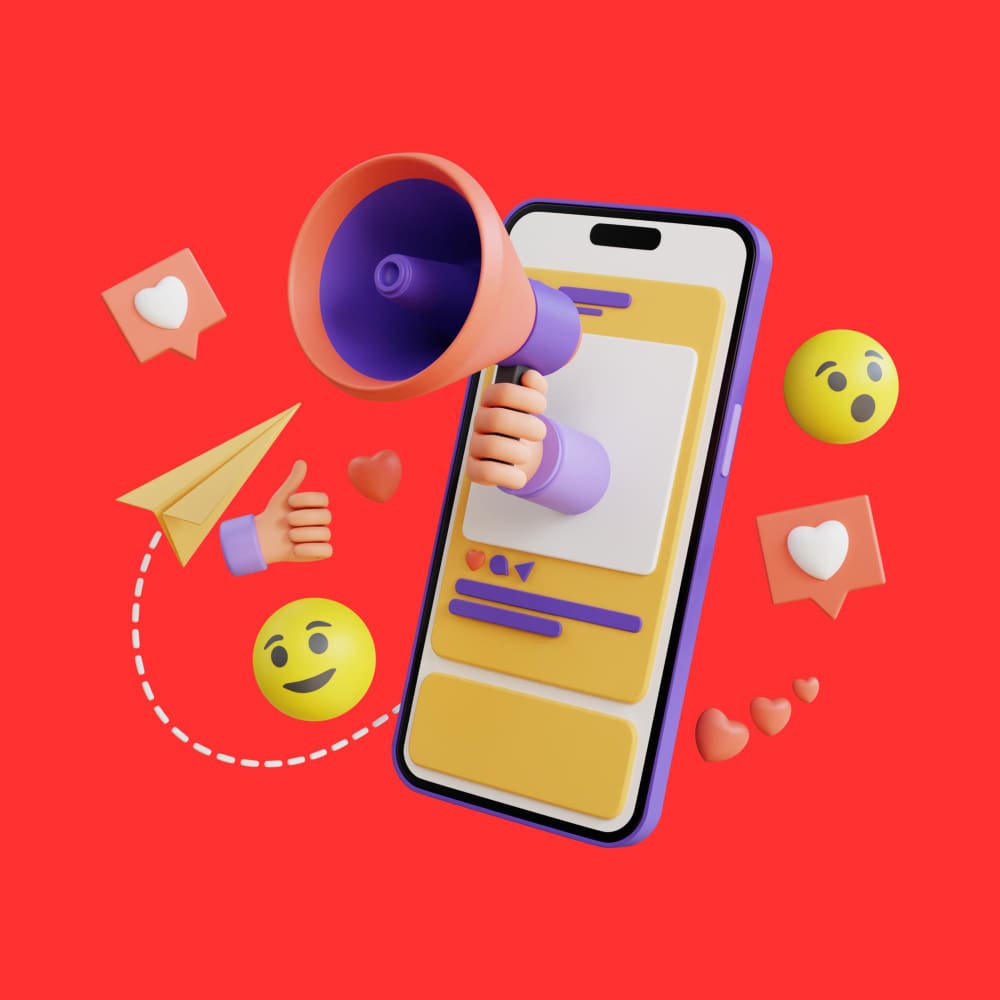 هاتف محمول يخرج منه ميكروفون وايموجي