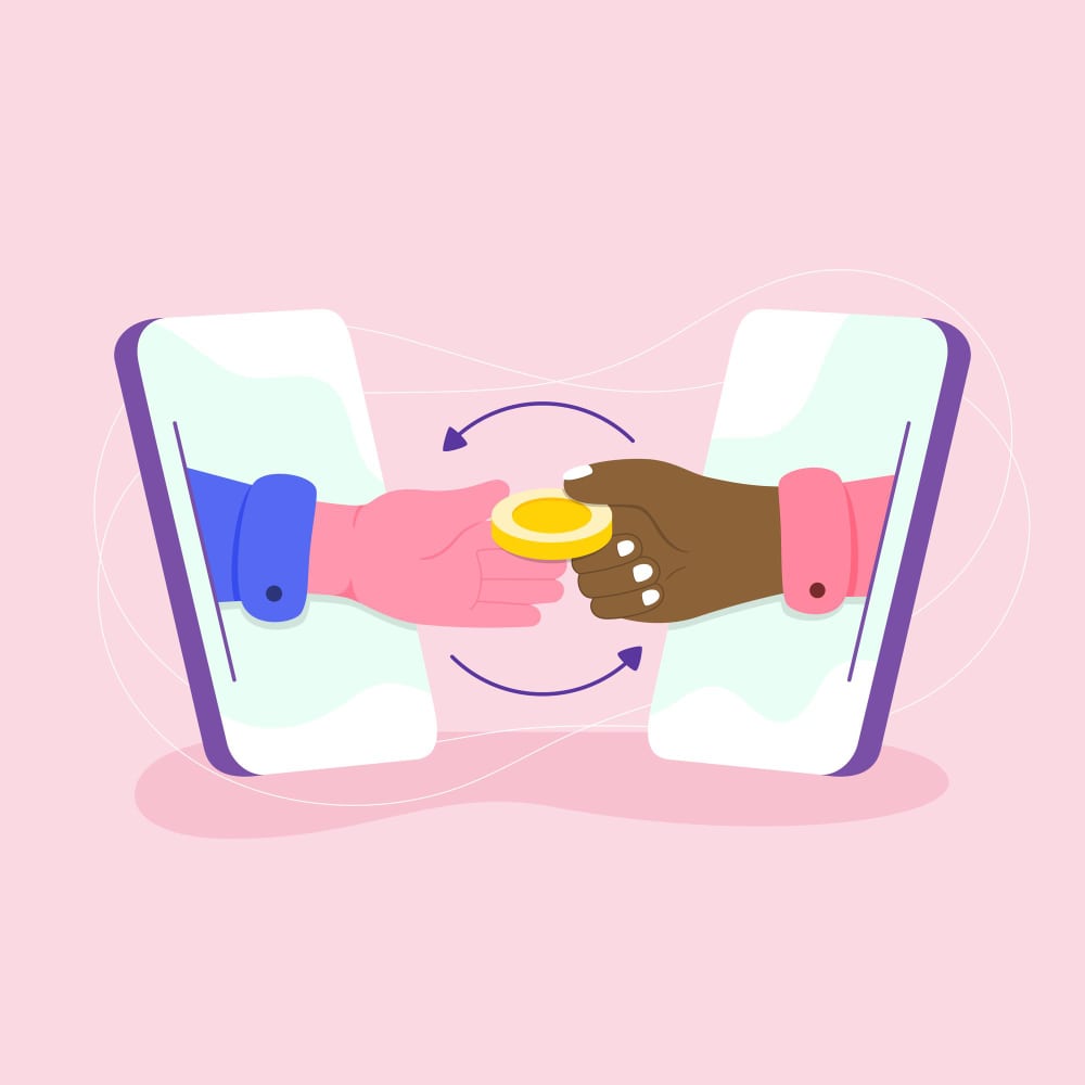 يدان تتبادلان النقود عبر الهاتف