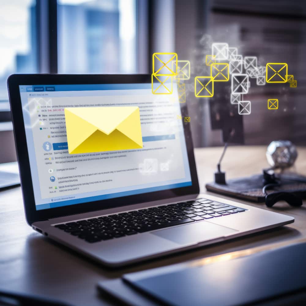 شاشة لاب توب يظهر عليها رمز بريد إلكتروني