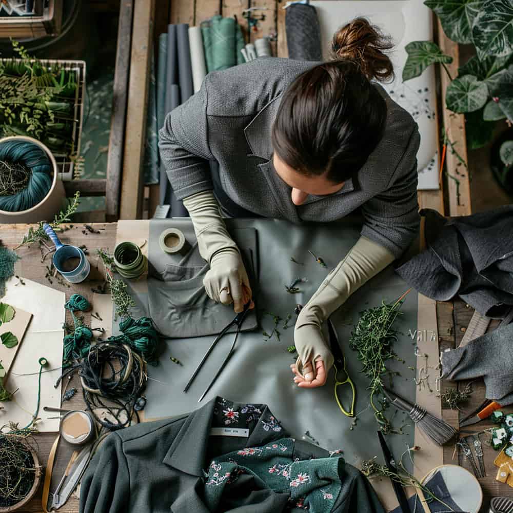 فتاة تجلس وسط قماش