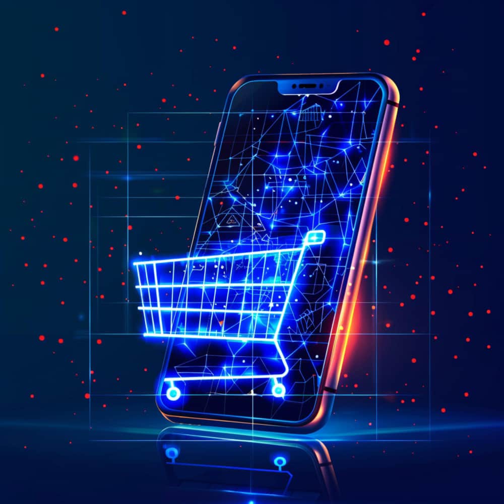 هاتف محمول وعربة تسوق