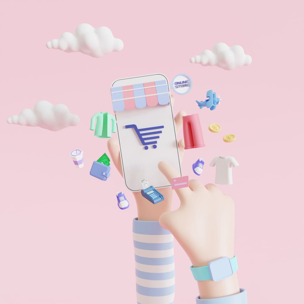 يد تضغط على عربة شراء تظهر على شاشة هاتف