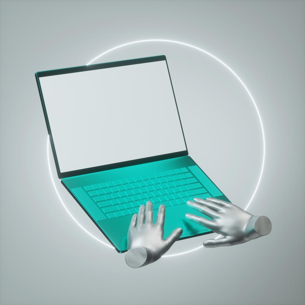 يد تكتب على لاب توب