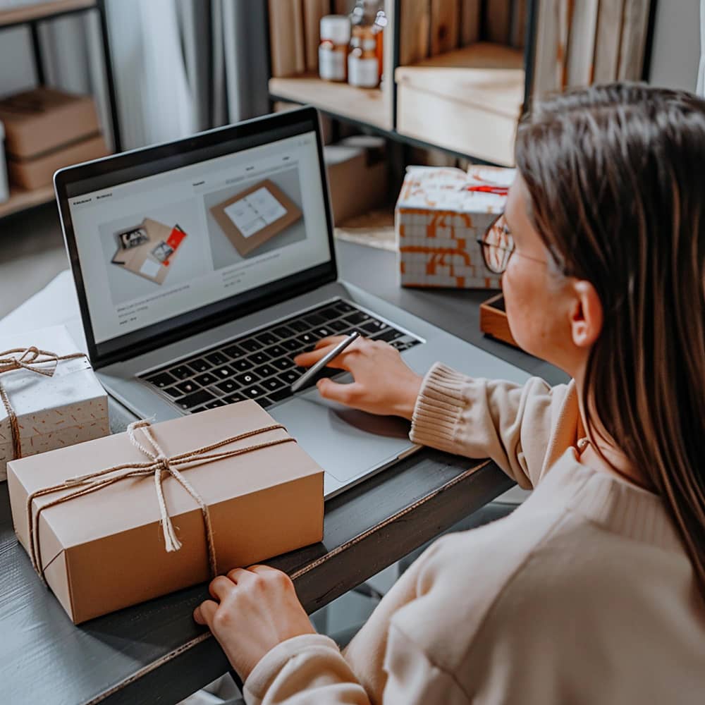 امرأة تعمل على اللاب توب